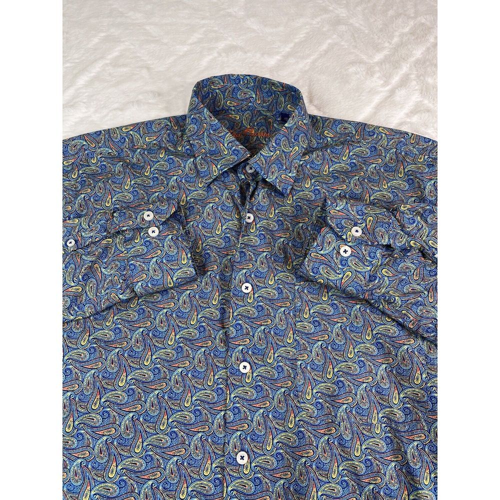 Alan Flusser Shirt Men's (M) Orange Blue Paisley Button Down Long Sleeve